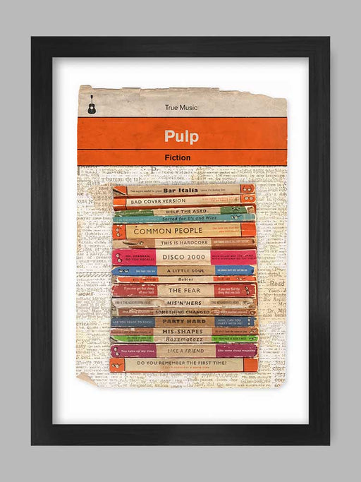 Pulp Fiction Music Poster Print. Offering snippets and titles from Pulp songs.