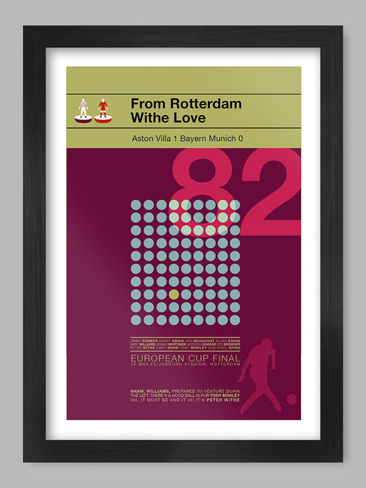 Villa 82 - Poster print celebrates the club's 1982 European Cup Final win. The modernist style reflects the team and Peter Withe's winning goal