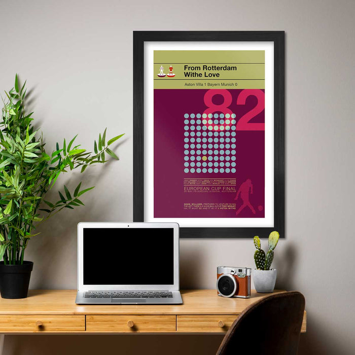 Villa 82 - Poster print celebrates the club's 1982 European Cup Final win. The modernist style reflects the team and Peter Withe's winning goal