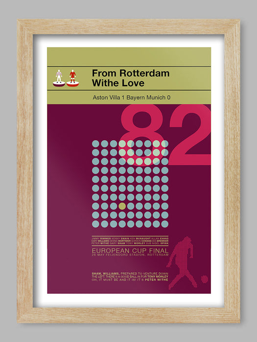 Villa 82 - Poster print celebrates the club's 1982 European Cup Final win. The modernist style reflects the team and Peter Withe's winning goal