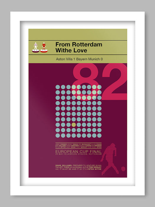 Villa 82 - Poster print celebrates the club's 1982 European Cup Final win. The modernist style reflects the team and Peter Withe's winning goal