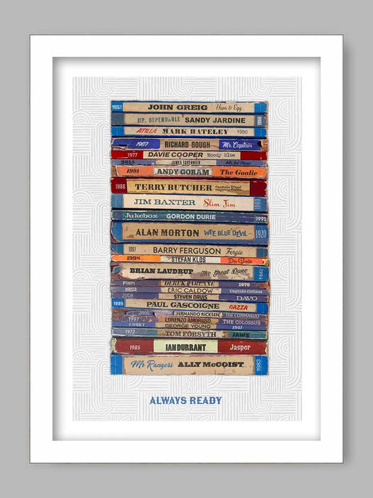 Always Ready - Rangers poster print celebrates some of the great names in the club's history.