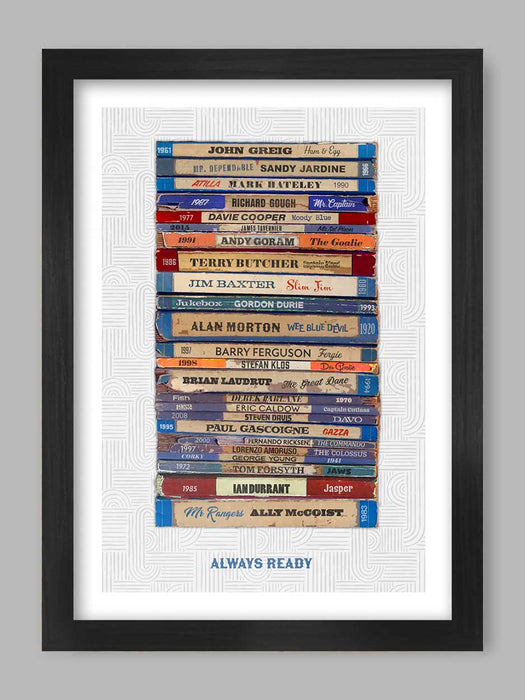 Always Ready - Rangers poster print celebrates some of the great names in the club's history.