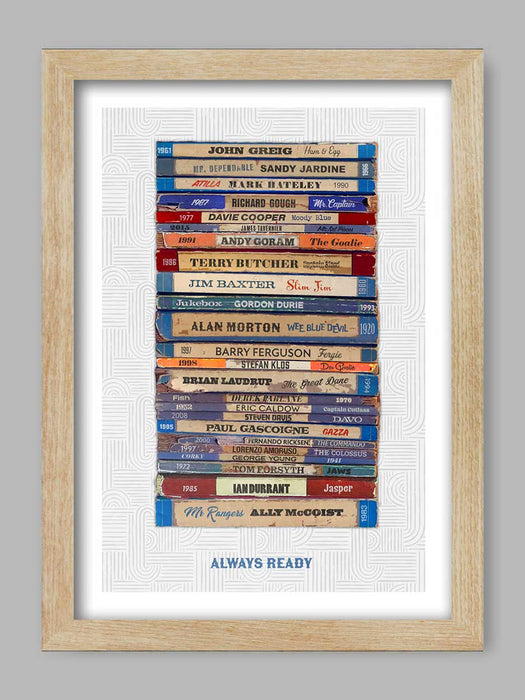 Always Ready - Rangers poster print celebrates some of the great names in the club's history.