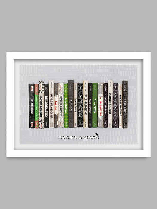 Books and Mags - Newcastle United poster print celebrates some of the great names in the club's history. It features the years they played for the club. Styled on the classic mid=century penguin book designs.
