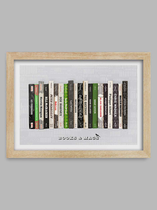 Books and Mags - Newcastle United poster print celebrates some of the great names in the club's history. It features the years they played for the club. Styled on the classic mid=century penguin book designs.
