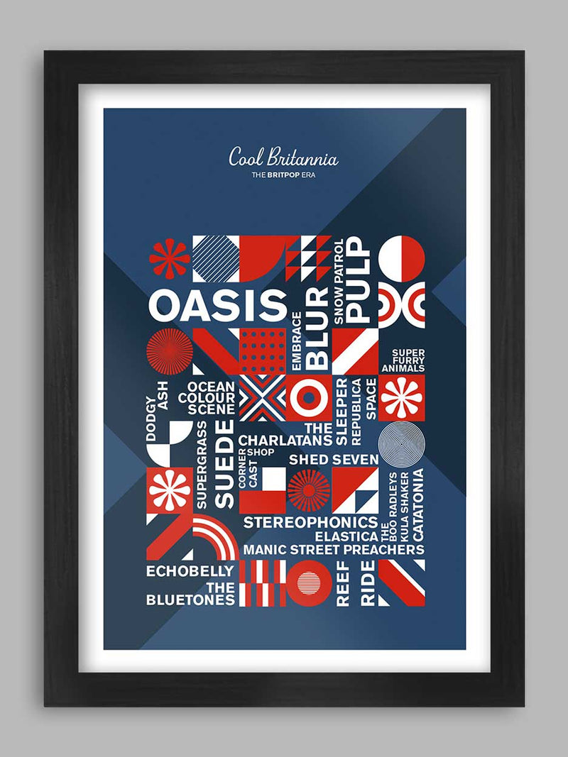 Cool Britannia Music Poster Print. An abstract britpop art poster