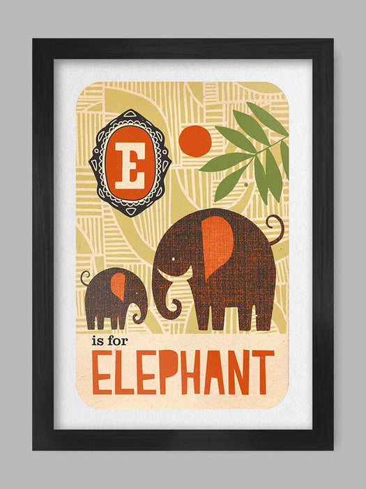 E is for Elephant Poster Print. Alphabet animal posters