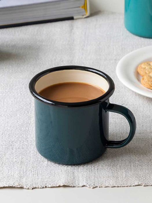 dark green enamel mug