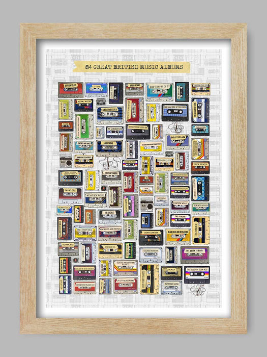 Great British Albums - Music Poster Print. A cassette style poster paying homage to some great British albums throughout history. 