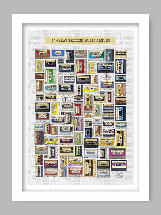 Great British Albums - Music Poster Print. A cassette style poster paying homage to some great British albums throughout history. 