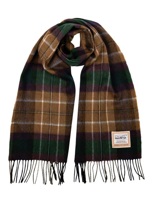 Purple and Tan Check Lambswool Scarf sale Eurostick 