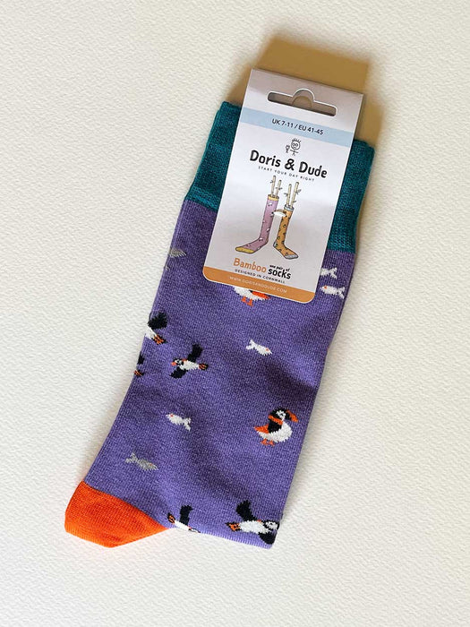 Purple Puffin Design Socks (Size 7-11) Gift Doris & Dude 