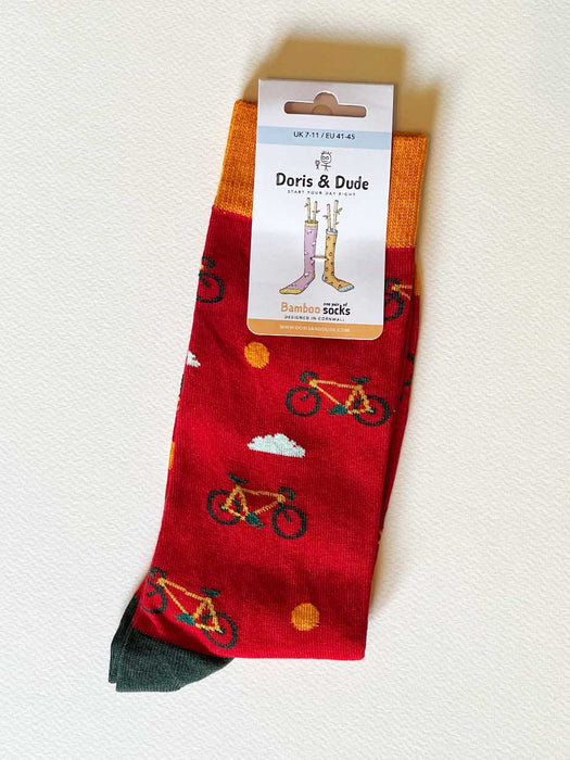 Red Bike Design Socks (Size 7-11) Gift Doris & Dude 