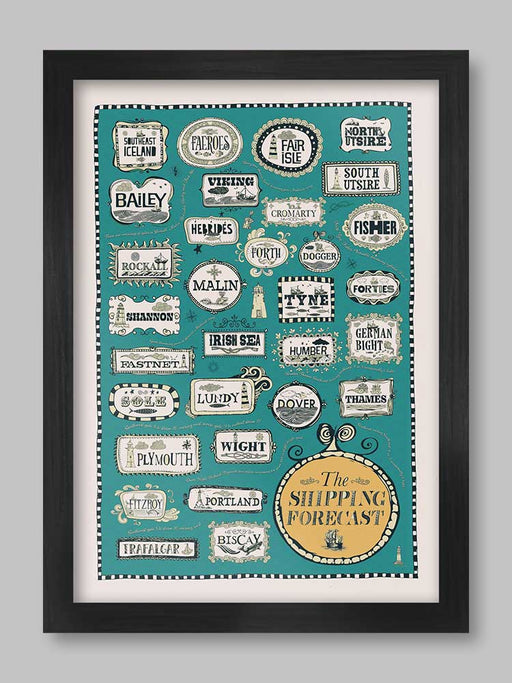 Shipping Forecast poster print in sea blue