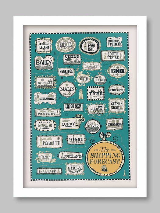 Shipping Forecast poster print in sea blue. Variable 4 to 5