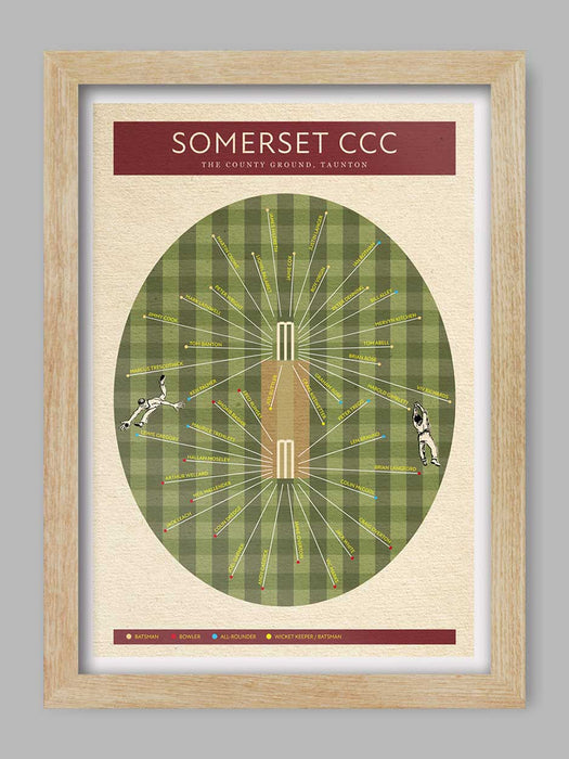 Somerset CCC - Cricket Poster Print. A celebration of notable cricketers who have represented the county. Somerset cricket poster