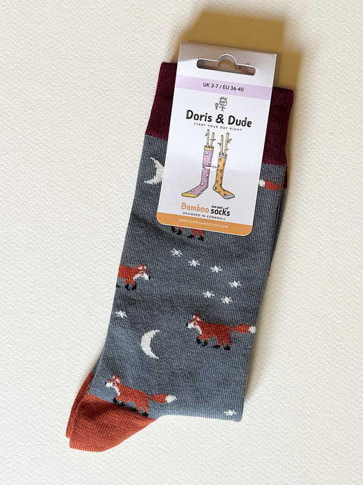 Starry Night Fox Design Socks (Size 3-7) Gift Doris & Dude 