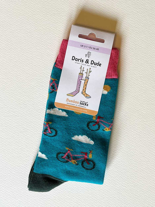 Teal Bike Design Socks (Size 3-7) Gift Doris & Dude 