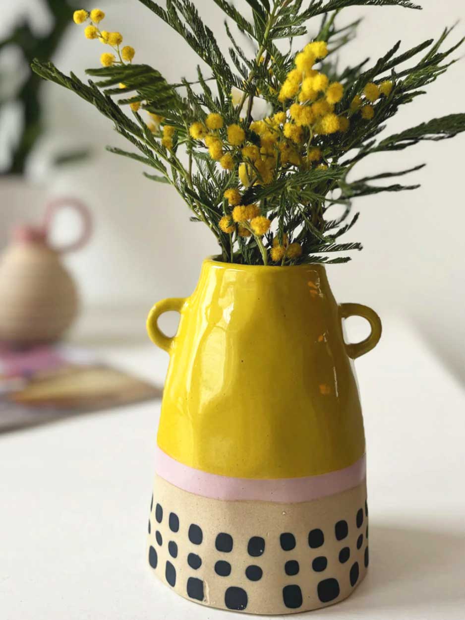 Yellow Bloc Part Glaze Vase