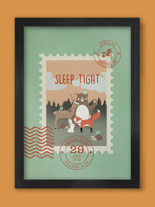 Sleep Tight (Special Delivery)  - Baby/child Birth Date Personalised Poster Print